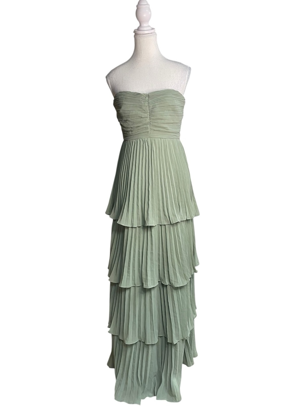 Lulus Seriously Sensational Strapless Tiered Maxi Dress Sage Green